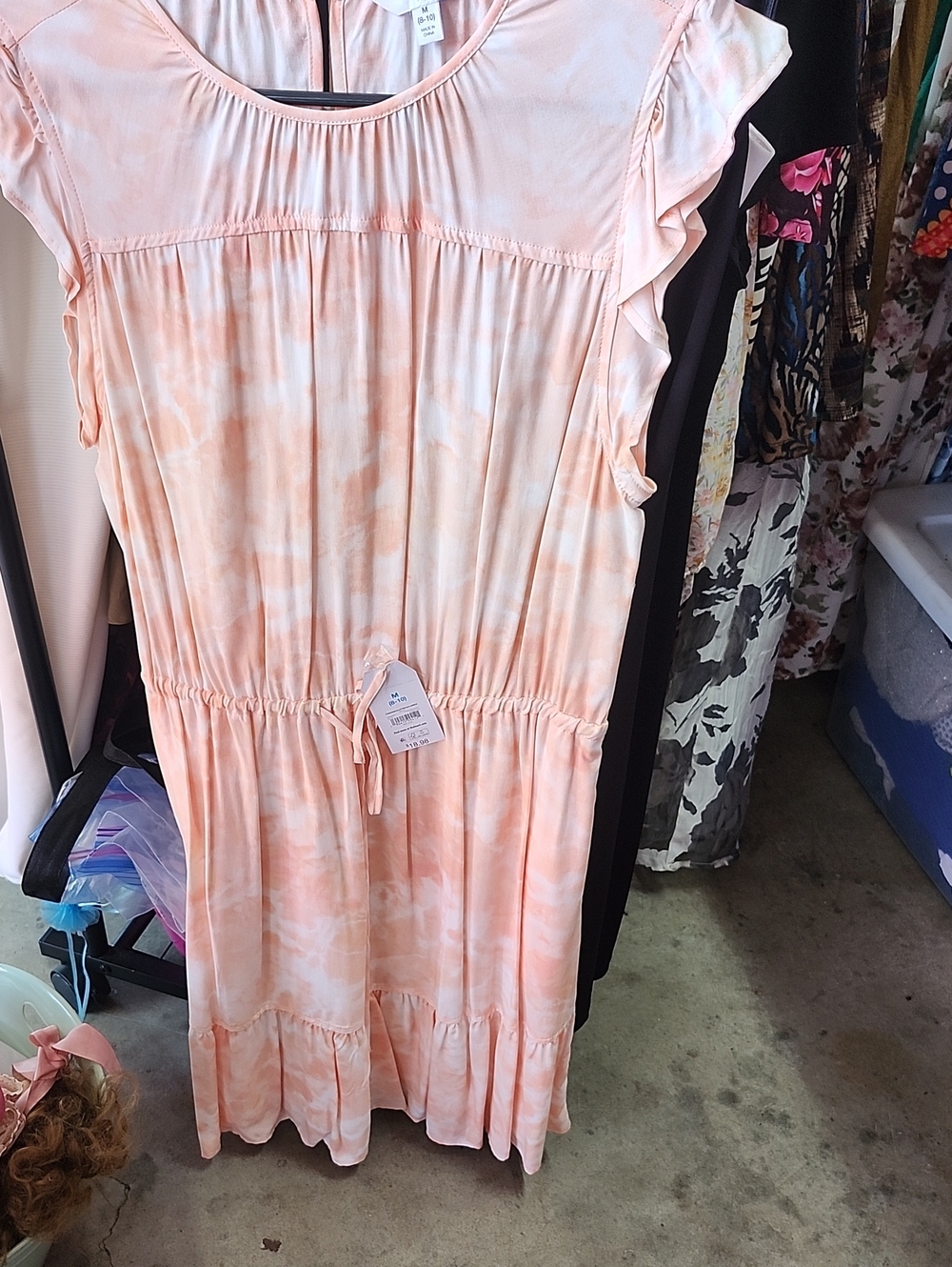 Time and Tru Peach Tie-Dye Ruffle Midi Dress